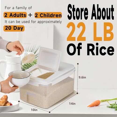 LivLab Mker 20 lb Airtight Rice Storage Container with Wheels, White | 20 lb rice or 15 lb flour capacity; airtight BPA-free bin with wheels keeps bulk dry food mobile, visible, and organized. - color: 10KG-A