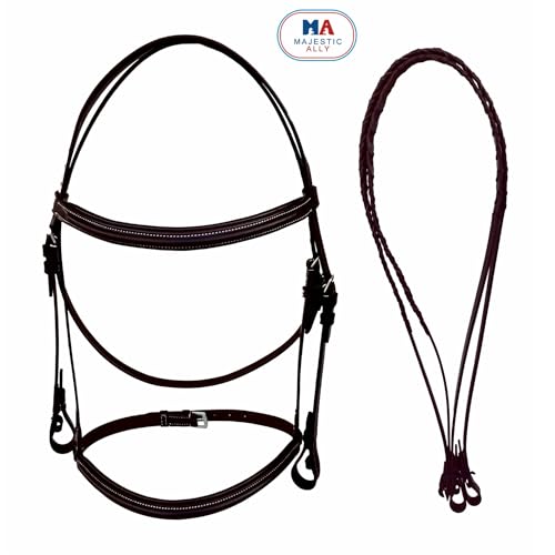 Majestic Ally Padded Raised English Bridle, Premium Leather, Matching Laced Reins - color: Brown, size: Full