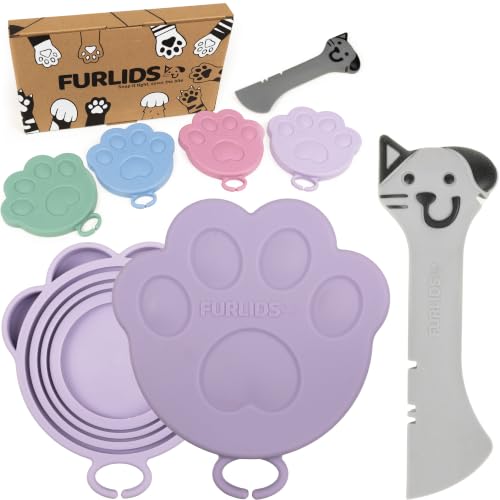 FURLIDS 4-Pack NEW PREMIUM SEAL | Dog Food Can Lids & Cat Food Can Lid Set with Spatula – Silicone Pet Food Cans Covers, Airtight & Reusable – Universal Fit, Dishwasher Safe - color: Furlids PREMIUM SEAL 4 Pack Multicolor