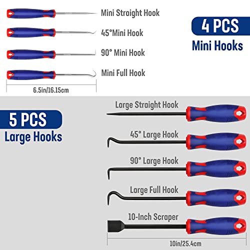 WORKPRO 9PCS Precision Pick & Hook Set with Scraper - size: Small