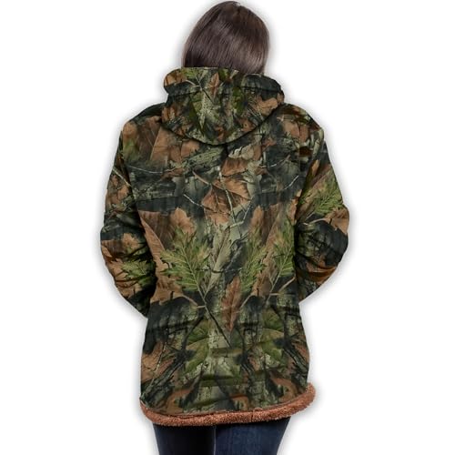 TrailCrest Women's Plush Sherpa Lined Hooded Plaid Zip-Up Jacket - color: Camo, size: Medium