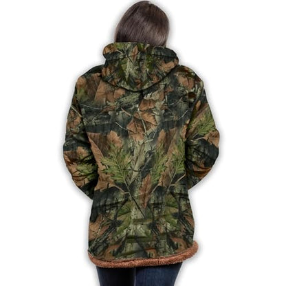 TrailCrest Women's Plush Sherpa Lined Hooded Plaid Zip-Up Jacket - color: Camo, size: Medium