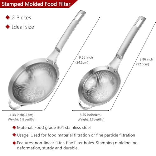 Collfa Punch Hole Sieve Fine Mesh Stainless Steel Small Colander Strainer With Handle Metal Micro Sifter Set of 2 for Kitchen Baking and Food Filter Rice,Tea,Pasta,Flour,Juice,Mini 3.55 and 4.33 Inch