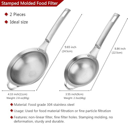 Collfa Punch Hole Sieve Fine Mesh Stainless Steel Small Colander Strainer With Handle Metal Micro Sifter Set of 2 for Kitchen Baking and Food Filter Rice,Tea,Pasta,Flour,Juice,Mini 3.55 and 4.33 Inch
