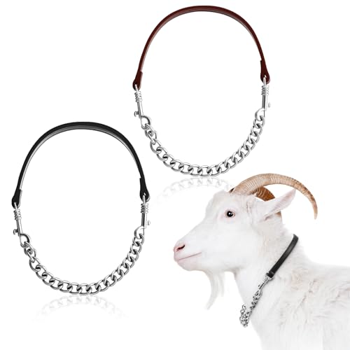 Misdary 2 Pcs Goat Show Collars Adjustable 14" Chain, 14'', Black, Brown - color: Black, Brown