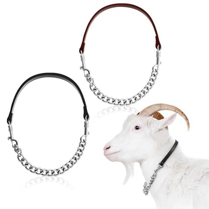 Misdary 2 Pcs Goat Show Collars Adjustable 14" Chain, 14'', Black, Brown - color: Black, Brown