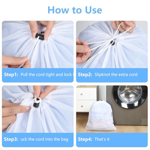 OTraki 16x20 Inch Mesh Laundry Bags 2PCS Small Drawstring Dirty Clothes Washing Bag Machine Washable Delicates Bra Lingerie Socks Toy Garment Bag Dorm Don't Drying, Melting 140-176℉ White - size: 16 x 20 inch