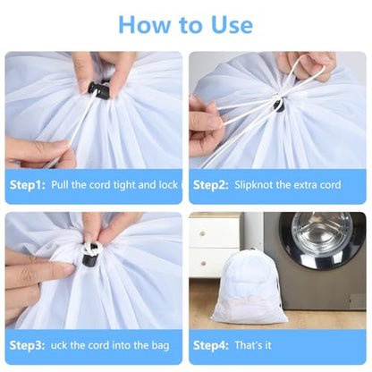 OTraki 16x20 Inch Mesh Laundry Bags 2PCS Small Drawstring Dirty Clothes Washing Bag Machine Washable Delicates Bra Lingerie Socks Toy Garment Bag Dorm Don't Drying, Melting 140-176℉ White - size: 16 x 20 inch