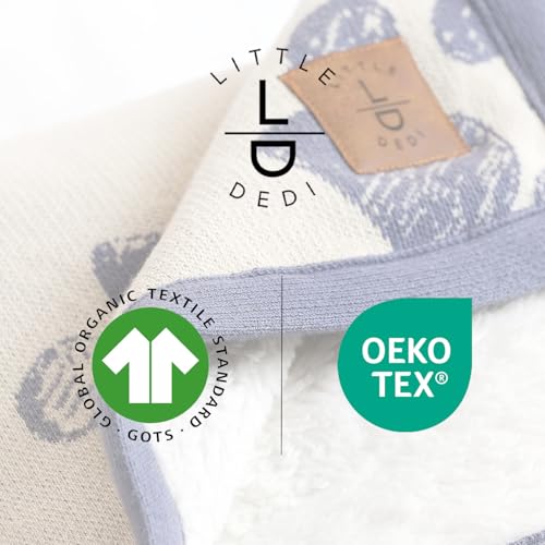 Small Pet Blanket - 100% Organic Cotton, Double Layer Plush Sherpa, Soft Plush, Blue Paw Jacquard Knit, 30"x40", Small Dog Blanket, Ideal Cat Blanket - Soft and Warm - color: Blue