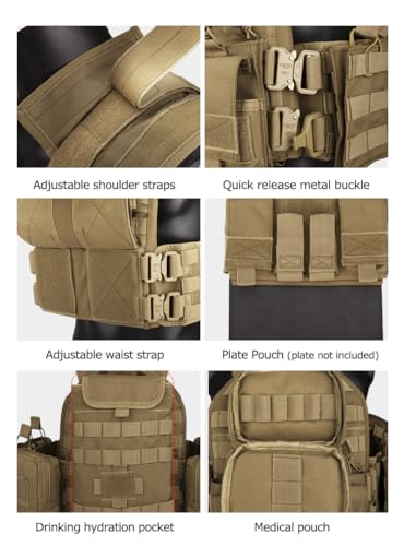 YAKEDA Tactical Training Vest with PALS System - Multi-Pocket Adjustable Straps Quick-Release Buckle for Hunting - color: Cavalry Green