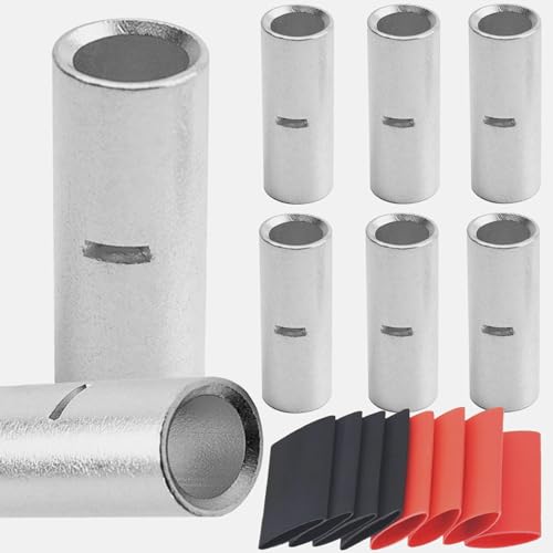 SVAAR 6PCS 00 Gauge Non Insulated Butt Connectors 2/0 AWG Uninsulated Butt Splice Connectors Crimp Repair Butt Splices Kit Tinned Copper Seamless Barrel Butt Splice Terminals & 6PCS 3:1 Heat Shrinks - size: 00 (2/0) AWG
