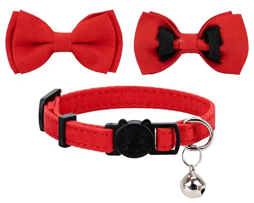 Collar for Cat Pet Breakaway with Bell Bowtie Detachable Bow Adjustable Safety Kitten Puppy Girl Boy 2pcs Christmas-A - color: Christmas-A