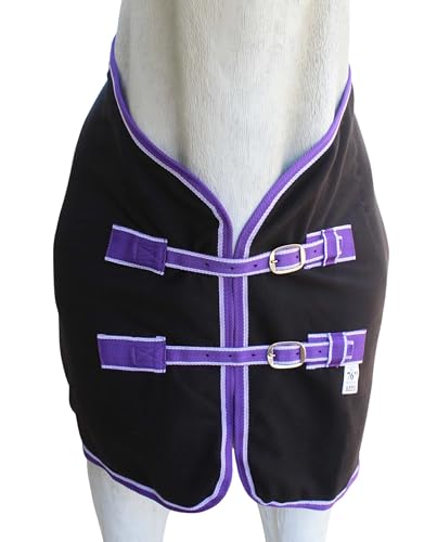 Challenger Horse Soft Fleece Cooler Exercise Blanket Show Sheet Wicks Moisture 4391 - color: Black / Purple-White Trim, size: 68 inches