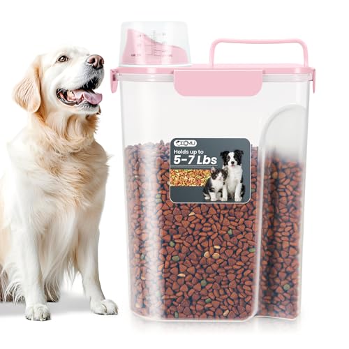 Dog Cat Food Storage Container with Cup (Pink, 5L) - color: Pink, size: 5L
