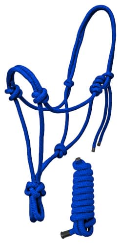 Resistance Plain Nylon Adjustable Rope Halter With Matching 6Ft Lead - color: Navy Blue