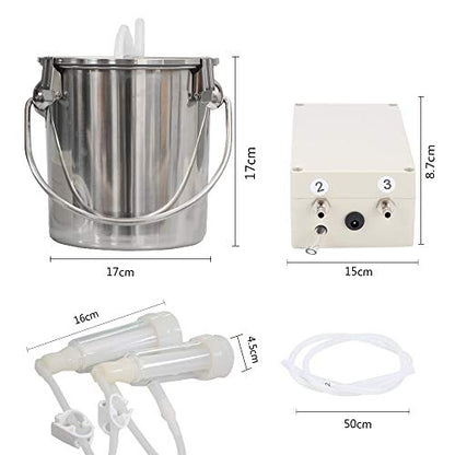 3L Goat Pulsation Vacuum Electric Milking Machine, Automatic Pulsation Breast Pump with 2 Teat Cups Stainless Steel Bucket for Goat.