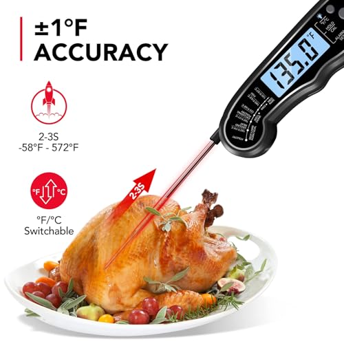 TEMOLA Meat Thermometer, Instant Read Food Thermometer for Cooking, Digital Food Thermometer with LCD Backlight for Candy Fry Grill BBQ Liquids, Kitchen Oven Safe Dual Probe 2 in 1 Thermometer | Digital Food LCD Backlight for Candy Fry Grill BBQ Liquids,