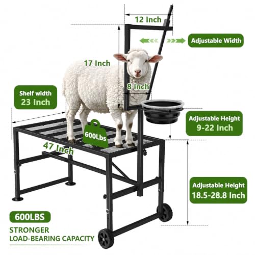 600 Lbs Goat Milking Stand with Wheels & Feeder, Adjustable Goat Stanchion - color: Black, size: With Wheels 47*23 Inch