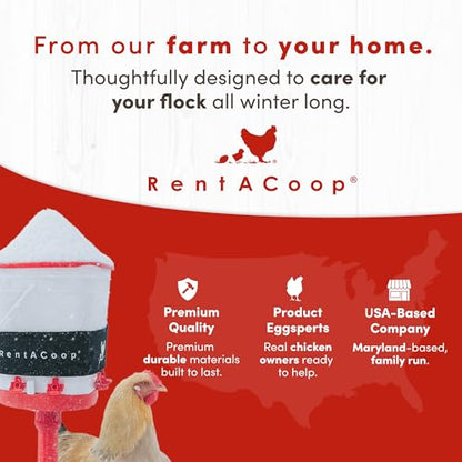 RentACoop Heated Chicken Waterer Belt for Winter, Thermo Bucket Heater Strap LG with Insulated Wrap for 2-5 Gal, 40W Energy Efficient, Safe to -10°F, Auto Thermostat - size: Large