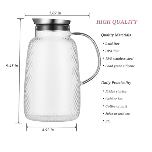Purefold Pineapple Series 78 Oz Borosilicate Glass Pitcher with Lid (Clear) | Fruit tea, iced tea, coffee, juice jug. Leakproof Stainless Steel lid, dishwasher safe. BPA free borosilicate glass. - size: 78 Ounces
