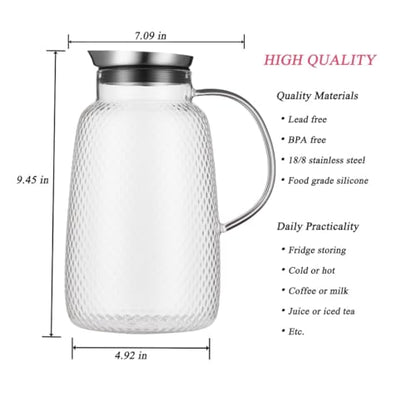 Purefold Pineapple Series 78 Oz Borosilicate Glass Pitcher with Lid (Clear) | Fruit tea, iced tea, coffee, juice jug. Leakproof Stainless Steel lid, dishwasher safe. BPA free borosilicate glass. - size: 78 Ounces