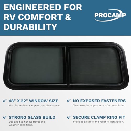 ProCamp RV Window 48x22 | Horizontal Slider, Screen & Trim Ring