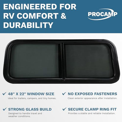 ProCamp RV Window 48x22 | Horizontal Slider, Screen & Trim Ring