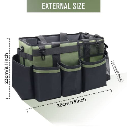 SCAVATA Wearable Cleaning Caddy Organizer with Handle & Shoulder Straps for Housekeepers, Under Sink & Car Cleaning Tool Organizer Bag with 4 Foldable Dividers (Green) - color: Green