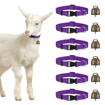 M METERXITY 6-Pack Goat Collars with Bells, 13.8"-20.5" Polyester Adjustable Pet Collar with Anti-Lost Grazing Copper Bell for Small Farm Animal/Sheep/Cow/Goat [Purple] - color: Purple