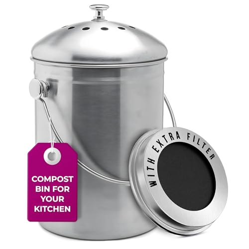 Epica Kitchen Compost Bin for Kicthen Countertops, 1.3 Galllon - Silver - color: silver