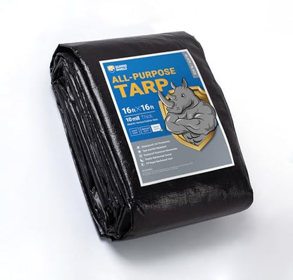 GUARD SHIELD Tarps Heavy Duty Waterproof 16x16 Feet Black Poly Tarp Cover Square Outdoor Thick UV Resistant Tarpaulin with Grommets 10mil - color: Black, size: 16x16