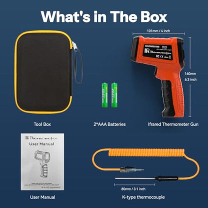 Infrared Thermometer Gun, -58°F to 2732°F, Dual-Mode 50:1 - color: Orange/-58°F to 2732°F and -4°F to 932°F