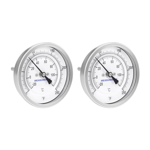 MEASUREMAN Fully Stainless Steel Pot, Kettle, Brewing Bimetal Thermometer, 3" Dial, 2-1/2" Stem, 0-250 deg F/-20-120 deg C, -1% Accuracy, Adjustable, 1/2" NPT Back Mount （2 Pack） - size: 3" Dial, 2-1/2" Stem, 0-250 deg F/-20-120 deg C, style: 2-1/2" Stem