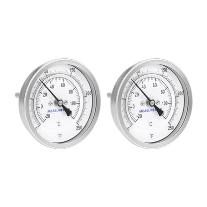 MEASUREMAN Fully Stainless Steel Pot, Kettle, Brewing Bimetal Thermometer, 3" Dial, 2-1/2" Stem, 0-250 deg F/-20-120 deg C, -1% Accuracy, Adjustable, 1/2" NPT Back Mount （2 Pack） - size: 3" Dial, 2-1/2" Stem, 0-250 deg F/-20-120 deg C, style: 2-1/2" Stem
