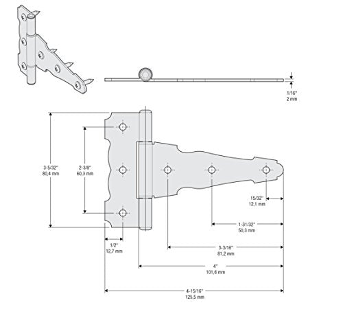 National Hardware Ornamental T-Hinge, 4", Hot-Rolled Steel, Black - size: 1 Count (Pack of 1)