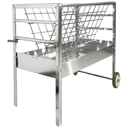 2 in 1 Hay and Grain Feeder on Wheels for Goats Sheep Lambs, Separated Feeding System to Minimize Hay Waste, Galvanized Steel Mobile Cart, Rust Resistant