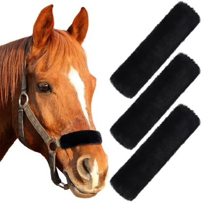 3 Pcs Horse Halter Noseband Cover Sherpa Fleece Halter Covers for Horses Bridle Nose Band Padded Replacement Accessories,11.8 x 3.1 Inch