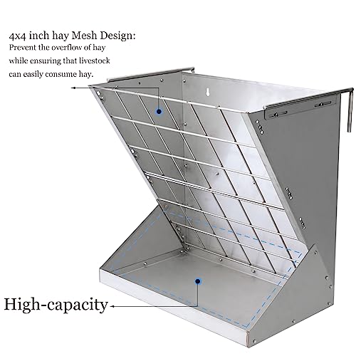 Heavy-Duty Hay Feeder,Combo Goat Horse Feeder for Hay and Grain,Galvanized Metal Wall Mounted Livestock Feeder with Adjustable Distance ﻿for Deer,Seep,Pony and Miniature Horses