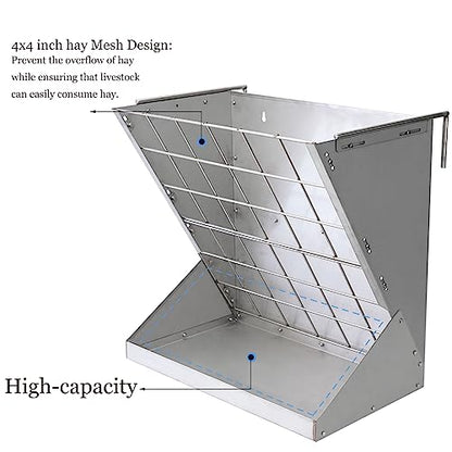 Heavy-Duty Hay Feeder,Combo Goat Horse Feeder for Hay and Grain,Galvanized Metal Wall Mounted Livestock Feeder with Adjustable Distance ﻿for Deer,Seep,Pony and Miniature Horses