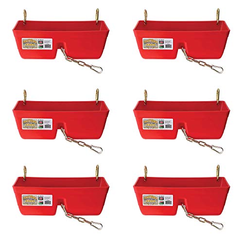 Little Giant FF16RED 9 Quart Heavy Duty Plastic Feed Trough Bucket Fence Feeder with Clips for Livestock & Pets, Red (6 Pack)
