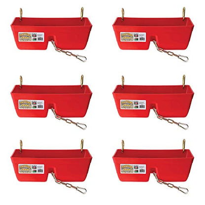 Little Giant FF16RED 9 Quart Heavy Duty Plastic Feed Trough Bucket Fence Feeder with Clips for Livestock & Pets, Red (6 Pack)