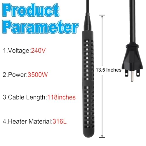240V 3500W Immersion Water Heater, Portable Electric Heater GFCI Protected | Stainless Steel 316L with Digital LCD Thermometer for 26 Galons Bucket, Livestock Troughs - size: 240V