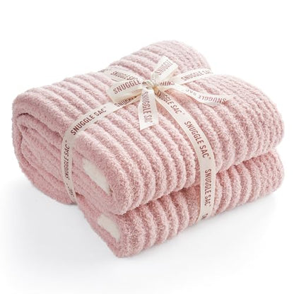 Snuggle Sac Luxury King Size Blanket for Bed, Cozy Soft Fuzzy Microfiber Knit Stripe Bedding Blankets, Pink, 108x90 inches - color: Pink, size: King(108"x 90")