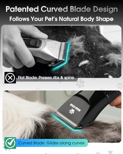M&M STAR Dog Grooming Kit, Low Noise Dog Clippers, 2-Speed IPX7 Waterproof, Rechargeable Cordless Pet Hair Clippers Trimmer Shaver with LED Display for Dogs and Cats, Black