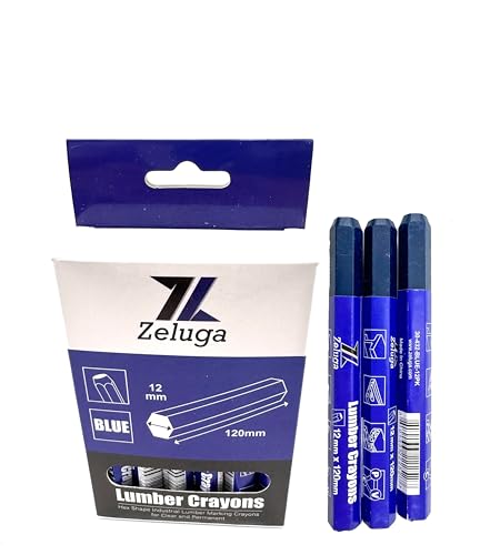 Zeluga 4.7in. x 0.47in. Hex Shape Industrial Lumber Marking Crayons for Clear and Permanent Markings, Blue 12 Pack - color: Blue, size: 1 Count (Pack of 12)