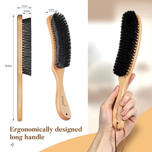 BFWood Clothes Brush, Boar Bristle Hat Brush Lint Brush for Suits, Cashmere, Wool, Velvet, Suede and Pet Hair, Large Beech Handle - color: Beech Wood+boar Bristle