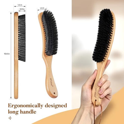 BFWood Clothes Brush, Boar Bristle Hat Brush Lint Brush for Suits, Cashmere, Wool, Velvet, Suede and Pet Hair, Large Beech Handle - color: Beech Wood+boar Bristle