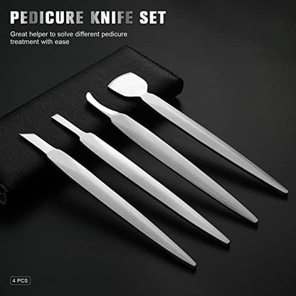 FERYES Pedicure Knife Ingrown Toenail Kit, 4 PCS Professional Pedicure Tool Kit, Top Notch Foot Blade (Leather case included) - size: 4PCS
