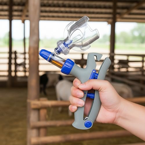 5ML Livestock Syringe Gun, Automatic Cattle Syringe Injector for Pig Cow Goat, Continuous Adjustable Accurate Inject Design, Self Refill Dart Gun Injection with Pistol Grip & Bottle Insertion