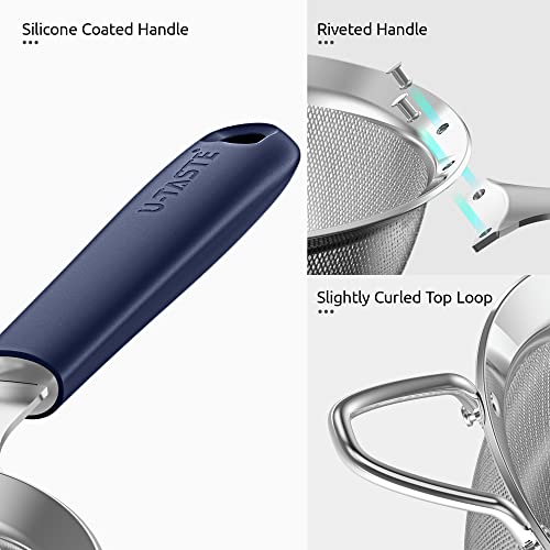 18/8 Stainless Steel Mesh Strainer: U-Taste 3.9 Inch Kitchen Fine Mesh Sieve Food Colander with Riveted Sturdy Silicone Handle and 30 Mesh Hole for Straining Flour, Quinoa, Tea, Juice (Midnight Blue) - color: (3) Midnight Blue, size: Small (3.9 x 11.1 in)